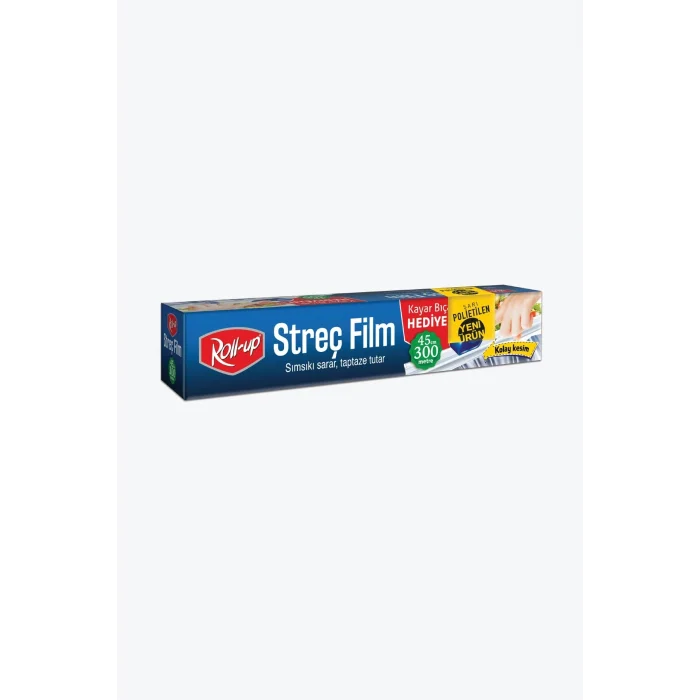 Roll-up Streç Film 8 Mic Sarı PE 45 cm x 300 m Kayar Bıçaklı