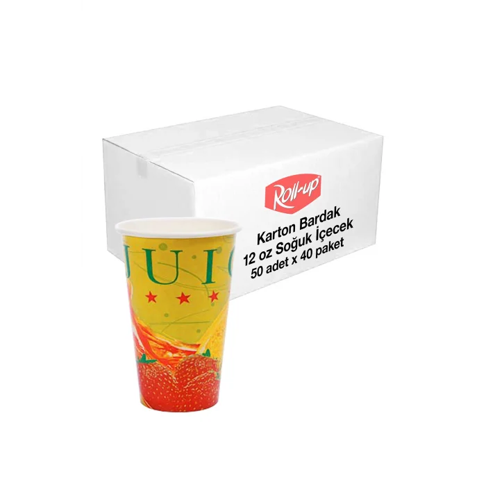Roll-Up Soğuk İçecek Karton Bardak 12oz 50li x 40 Paket (Koli)