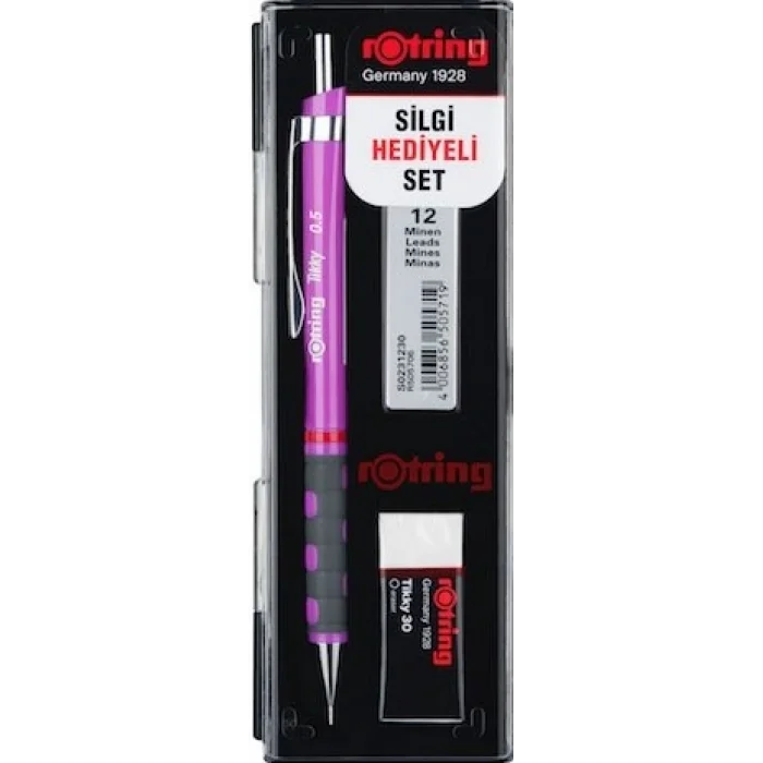 Rotring Tikky Versatil Kalem + Min + Silgi Okul Seti 0.5 mm MOR