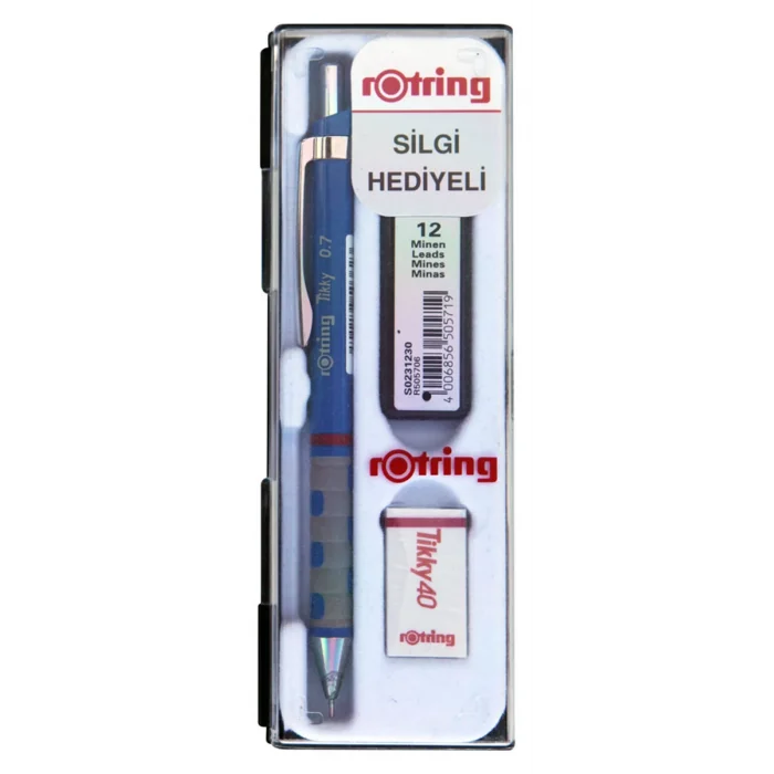 Rotring Tikky Versatil Kalem + Min + Silgi Okul Seti 0.7 mm MAVİ