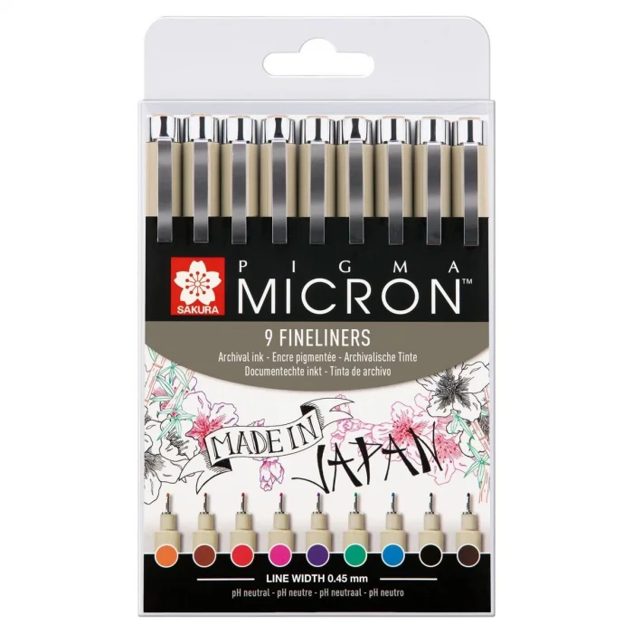 Sakura Pigma Micron 9 Fineliners 0.5 Çizim Kalemi Seti 9 RENK