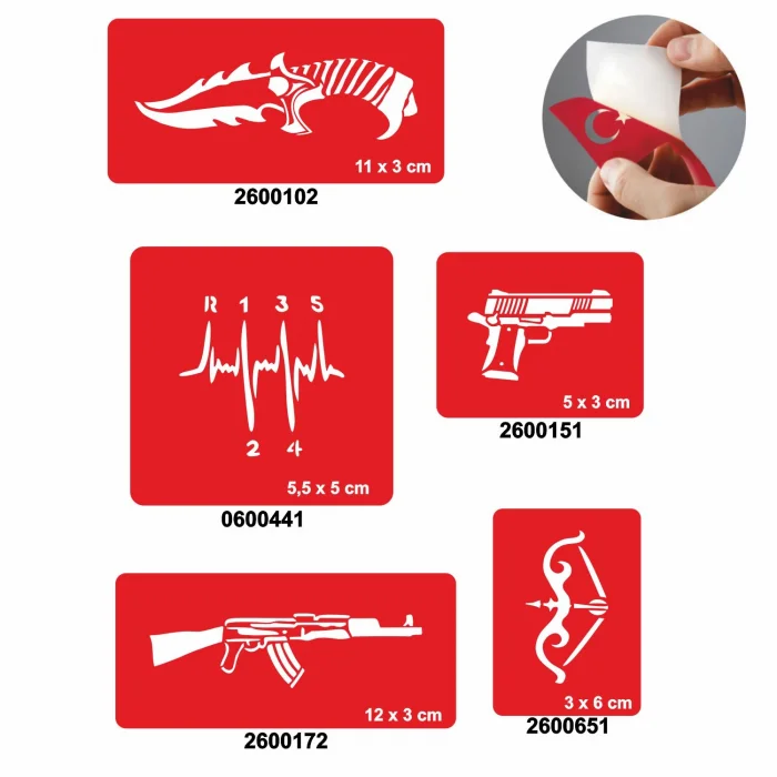 Savaşa Hazır Ol 5'li Set Geçici Dövme Kına Şablonu