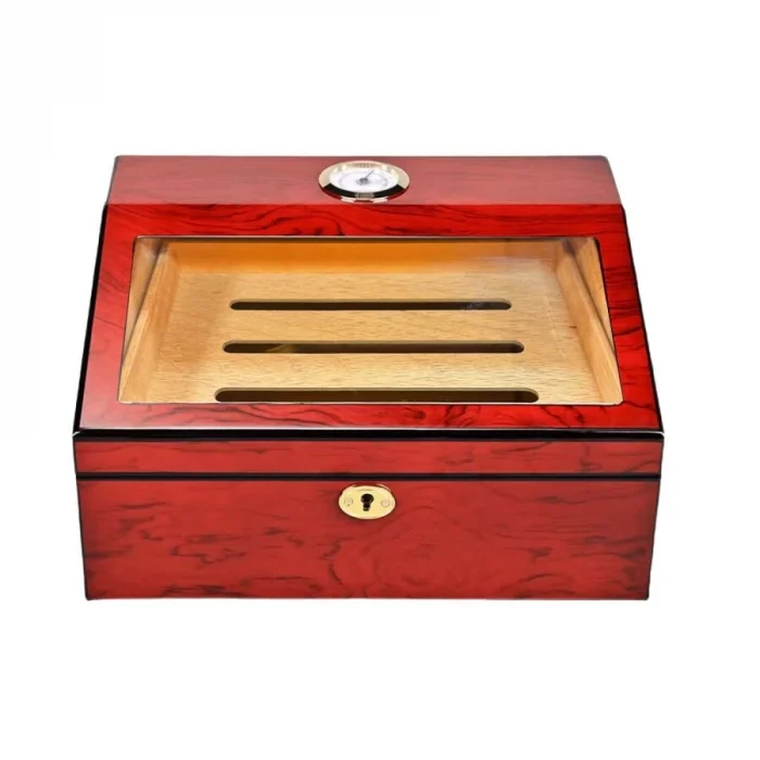 Sedir Ağacı Camlı Puro Kutusu Humidor Ceviz 40s