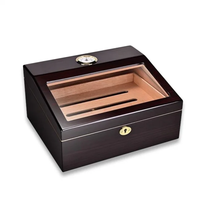 Sedir Ağacı Camlı Puro Kutusu Humidor Maun 40s