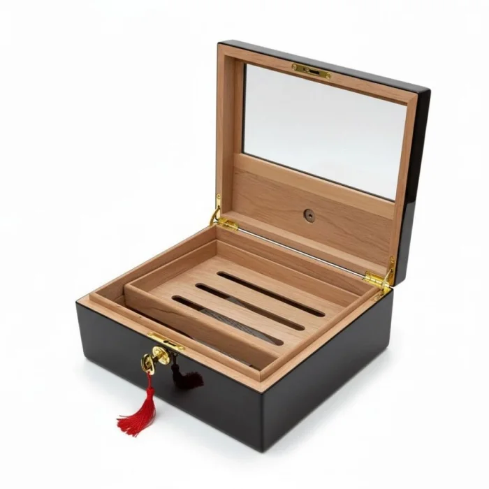 Sedir Ağacı Camlı Puro Kutusu Humidor Maun 40s