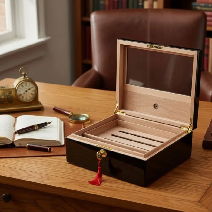 Sedir Ağacı Camlı Puro Kutusu Humidor Maun 40s