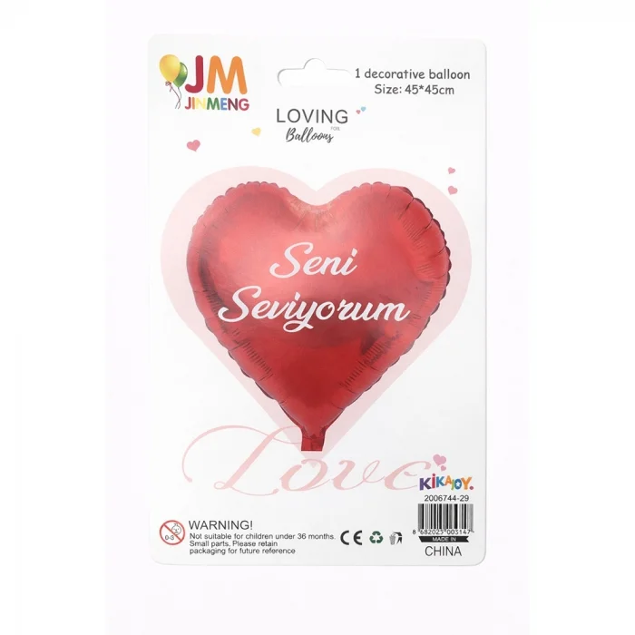 Seni Seviyorum Yazılı Kırmızı Kalp Folyo Balon