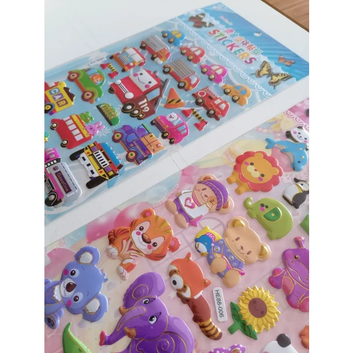 Sevimli hayvan ve taşıtlar 3D Kabartmalı Sticker Çıkartma seti