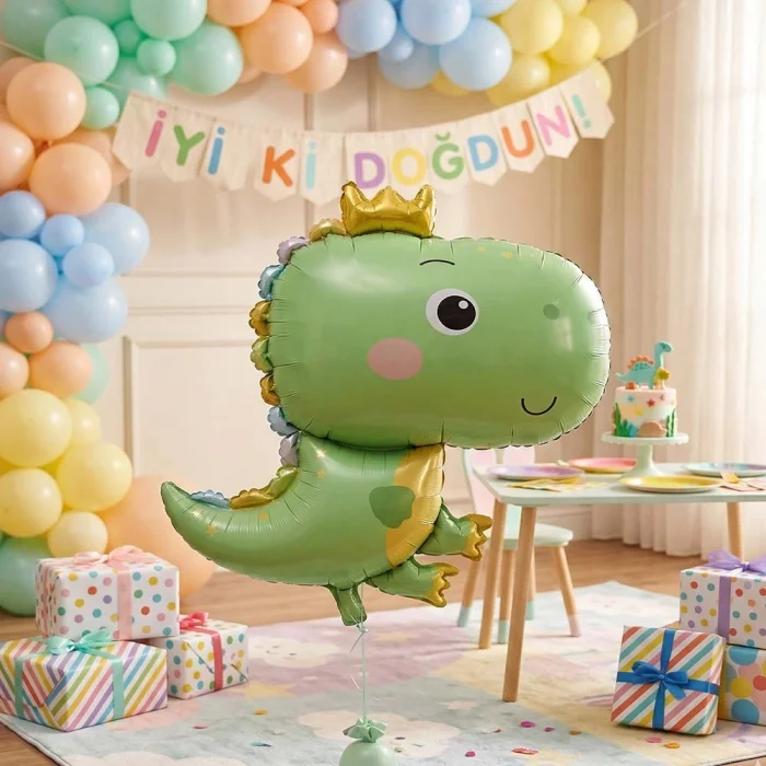 Sevimli Kral Dinozor Retro Folyo Balon