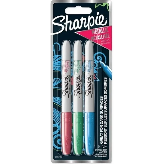 Sharpie Metallic Permanent Marker Kalem Seti Fine Uç 3 Renk YENİ METALİK RENKLER