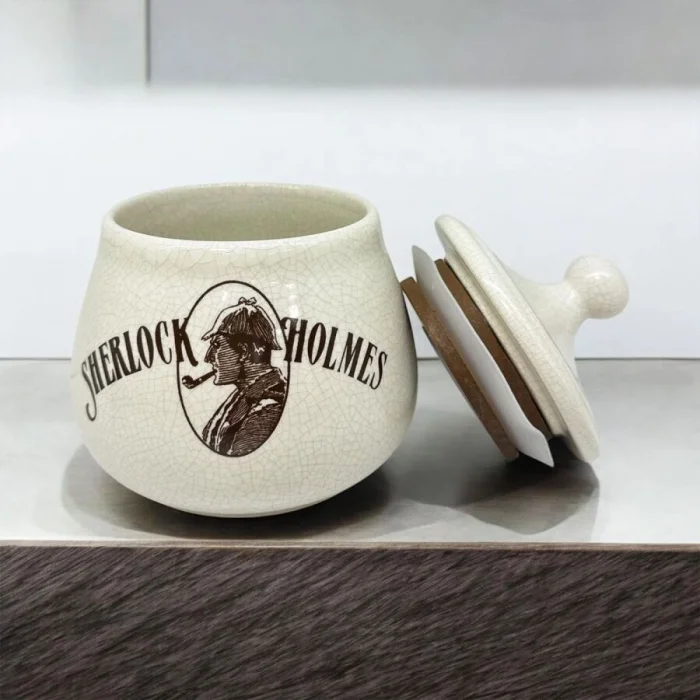 Sherlock Holmes El Yapımı Seramik Pipo Tutun Kavanozu Bej Small