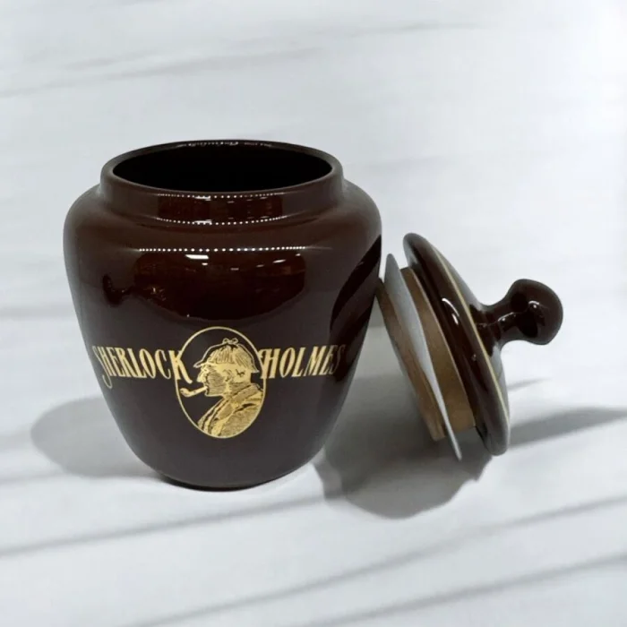 Sherlock Holmes El Yapımı Seramik Pipo Tutun Kavanozu Kahve Large
