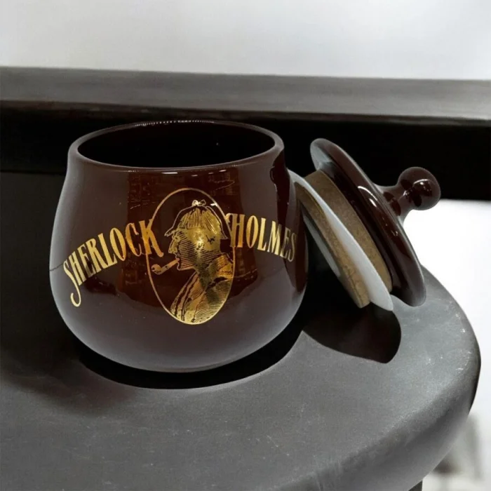 Sherlock Holmes El Yapımı Seramik Pipo Tutun Kavanozu Kahve Small