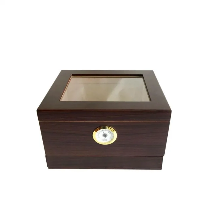 Sikarlan Cedar Camlı Çekmeceli Puro Kutusu Humidor Kahve 40s