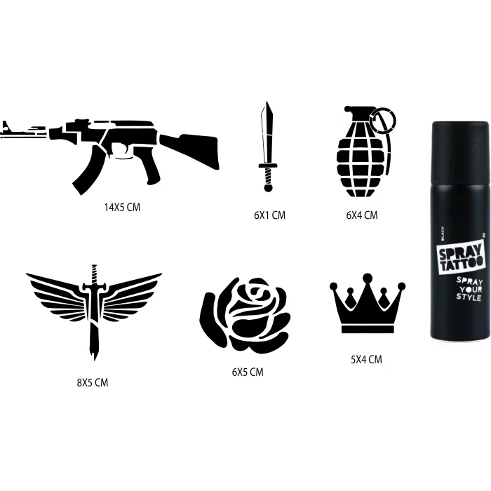 Silah Ve Gül Geçici Sprey Dövme Seti Spray Tatto