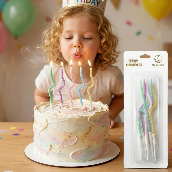 Simli Makaron Karışık Renk Spiral Pasta Mumu