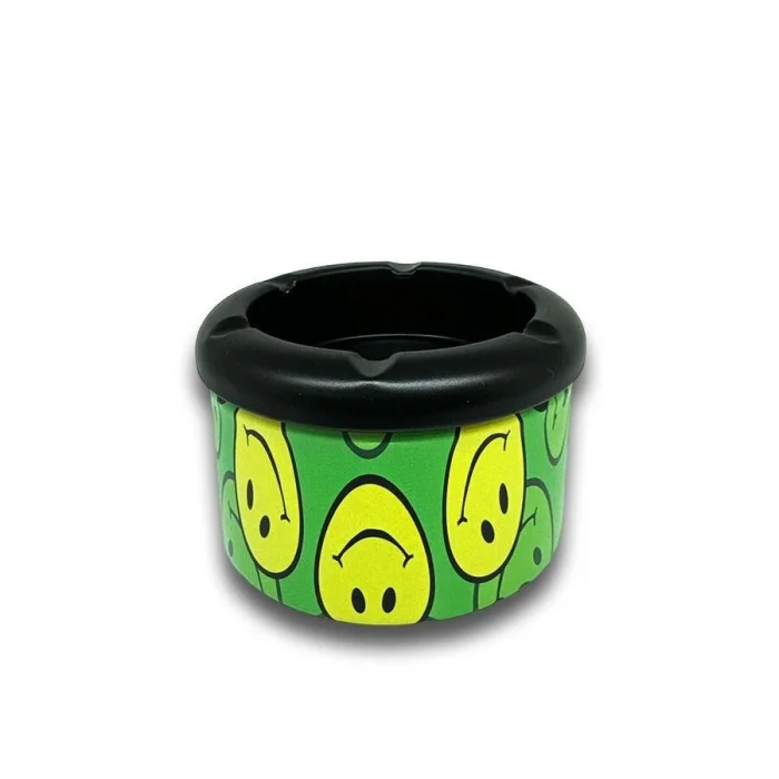 Smiley Desen Metal Mini Sigara Küllüğü Yeşil 8cm
