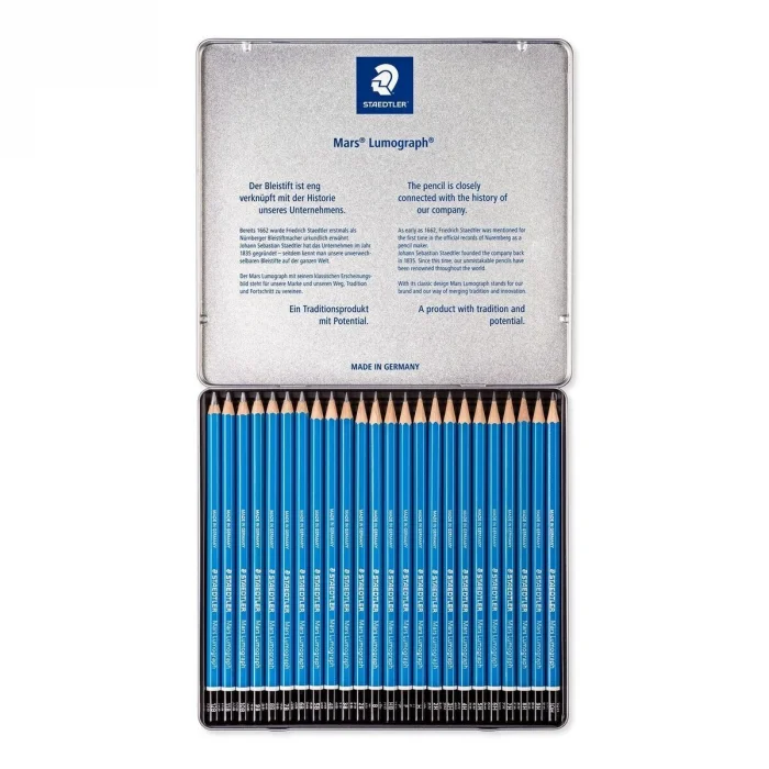 Staedtler Mars Lumograph Dereceli Kalem Karakalem Eskiz Çizim Seti 20li Metal Kutu (9B-9H)
