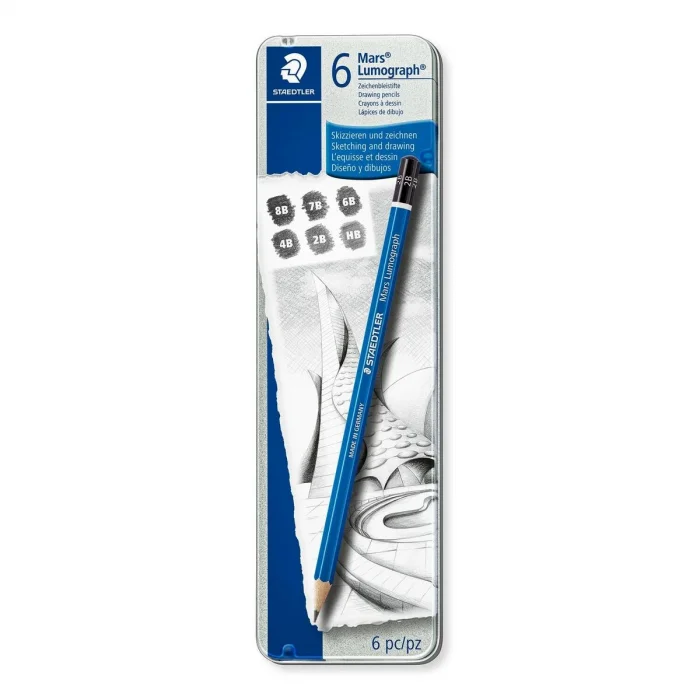 Staedtler Mars Lumograph Dereceli Kalem Karakalem Eskiz Çizim Seti 6lı Metal Kutu