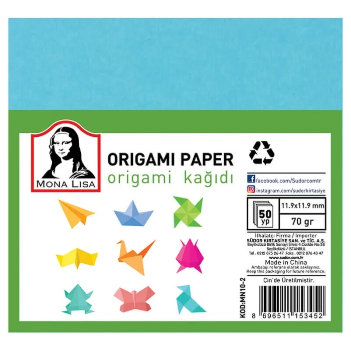 Südor Mona Lisa Origami Kağıdı 12x12 cm. 10 Renk 50 Adet
