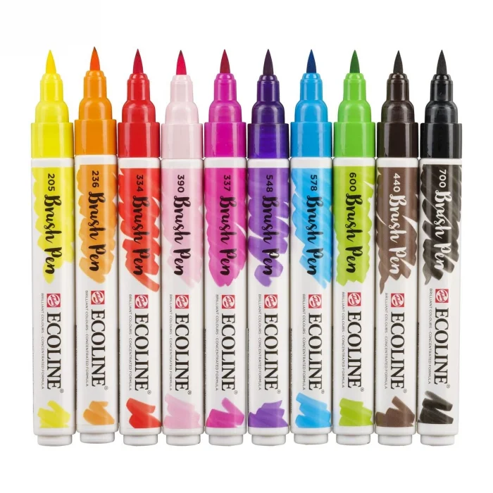 Talens Ecoline Brush Pen Fırça Uçlu Kalem Seti 10 Renk BRIGHT COLOURS
