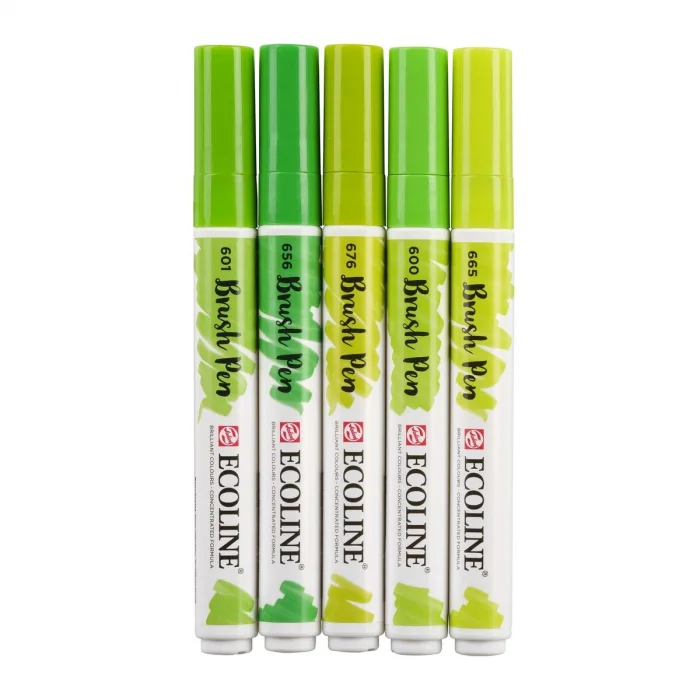 Talens Ecoline Brush Pen Fırça Uçlu Kalem Seti 5 Renk GREEN COLOURS