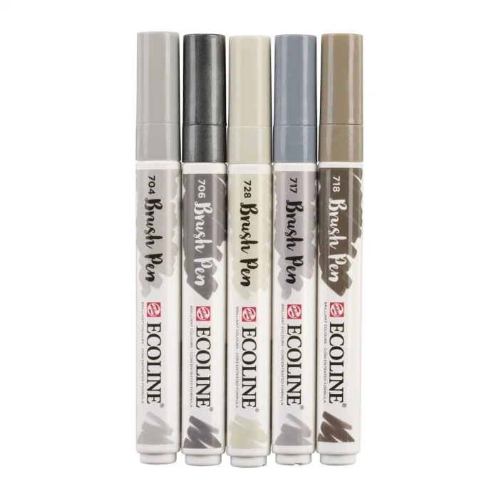 Talens Ecoline Brush Pen Fırça Uçlu Kalem Seti 5 Renk GREY COLOURS