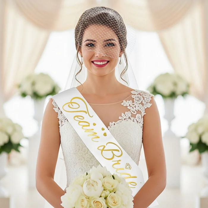 Team Bride Baskılı Varaklı Lüks Kuşak -Altın-