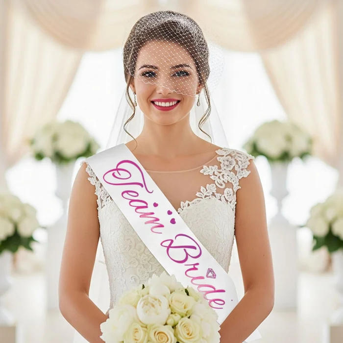 Team Bride Baskılı Varaklı Lüks Kuşak -Fuşya-