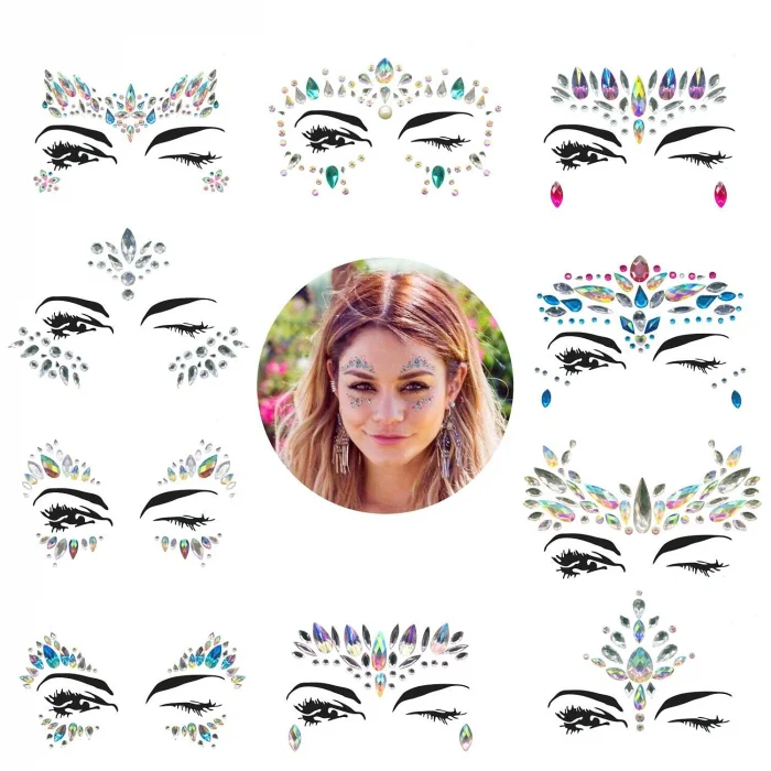 Toptan Face Gems Yüz Taşı 10 Adet Birden