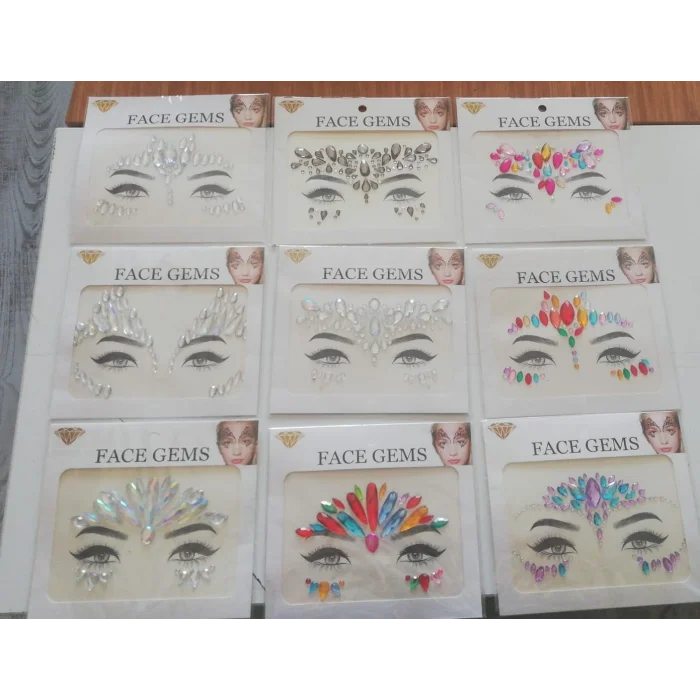 Toptan Face Gems Yüz Taşı 10 Adet Birden