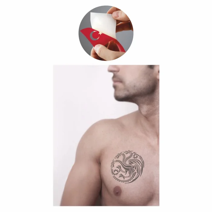 Üç Başlı Ejderha Tattoo Geçici Dövme Şablonları Kına Kalıpları