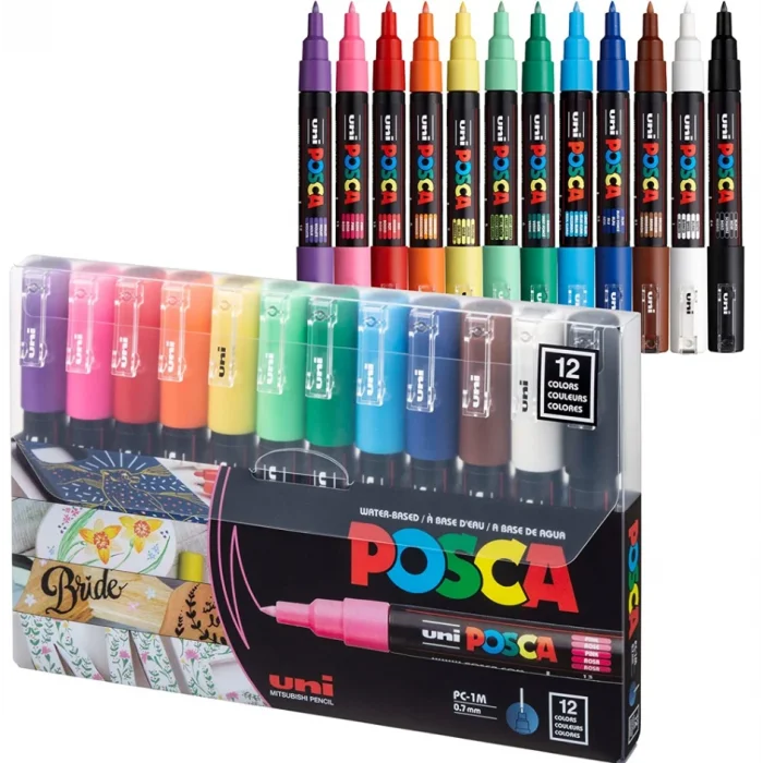 Uni Posca PC-1M 0.7 Su Bazlı Boyama Markörü Seti Pastel Renkler 12 RENK