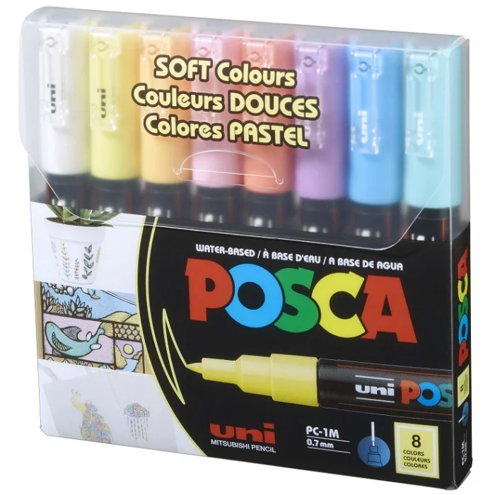 Uni Posca PC-1M 0.7 Su Bazlı Boyama Markörü Seti Pastel Renkler 8 RENK