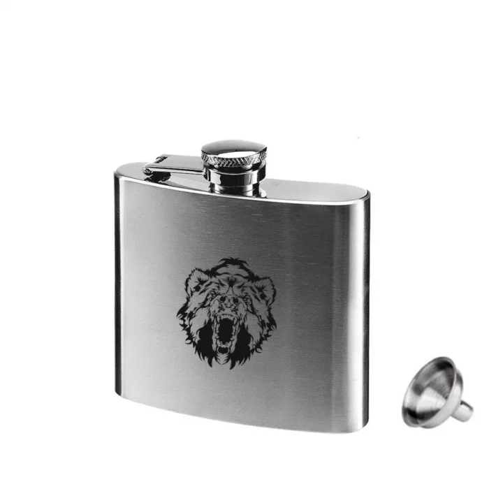 Vahşi Ayı Paslanmaz Çelik Cep İçki Matara Krom 5oz 150ml