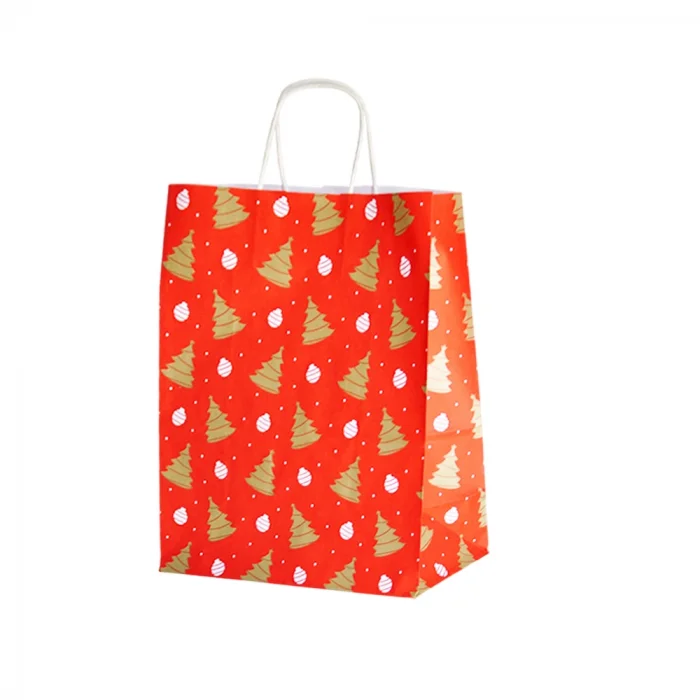 Yılbaşı Beyaz Büküm Saplı Kraft Çanta 25x31 cm