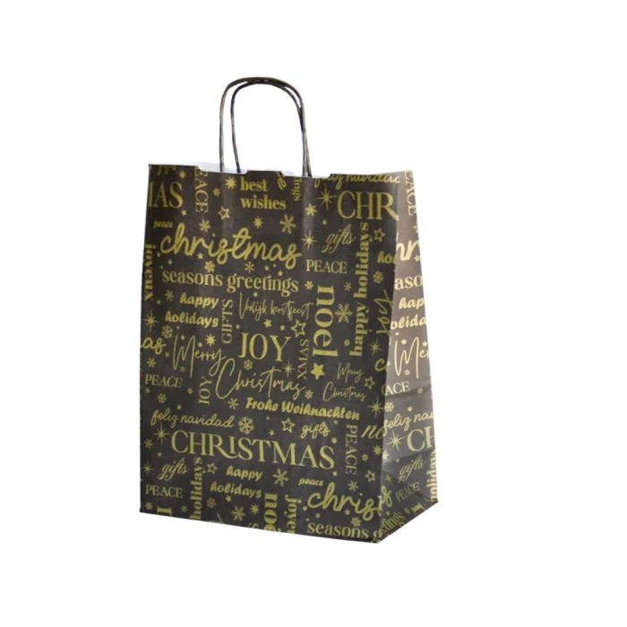 Yılbaşı Beyaz Büküm Saplı Kraft Çanta 25x31 cm