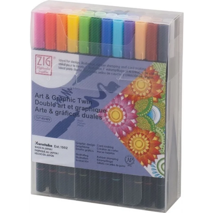 Zig Art & Graphic Twin Marker Brush Pen Çift Uçlu Çizim Kalemi Seti 48 Renk