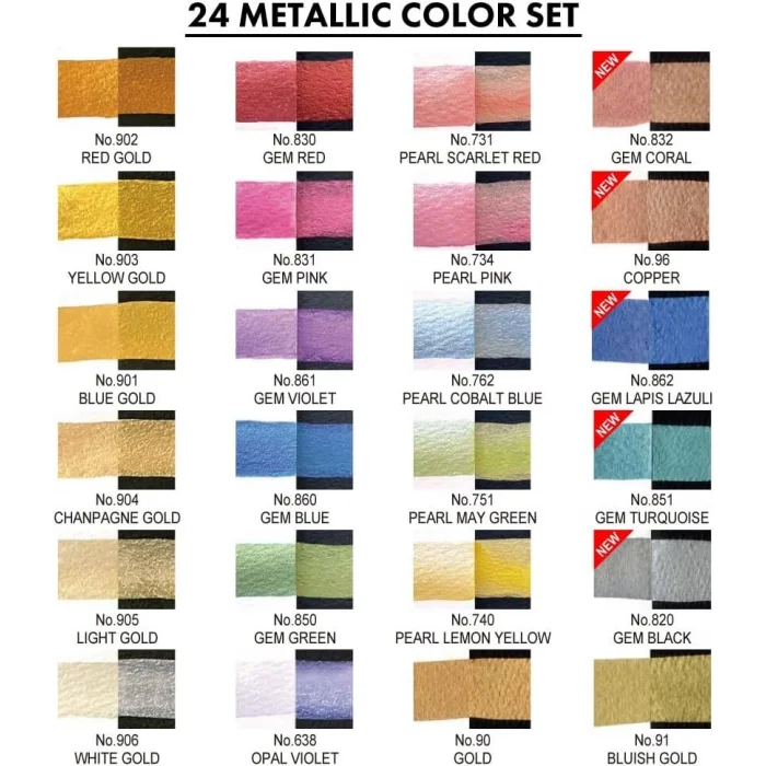Zig Kuretake Gansai Tambi Metallic Colors Yaldız Tablet Sulu Boya Seti 24 Renk Set 1