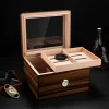 Cigarloong Camlı Puro Kutusu Humidor Ceviz 70s