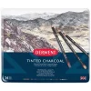 Derwent Tinted Charcoal Renkli Kömür Füzen Karakalem Eskiz Çizim Seti 24lü Teneke Kutu