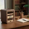 Elektronik Nemlendiricili Camlı 5 Çekmeceli Puro Kutusu Humidor Skylight Ceviz