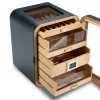 Elektronik Nemlendiricili Camlı 5 Çekmeceli Puro Kutusu Humidor Skylight Karbon Desen