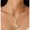 Gümüş Anne Bebek Figürlü Kalp Taşlı Gold Kolye
