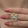 Gümüş Gold Nazarlı Kelebek Kadın Kolye