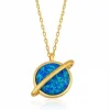 Gümüş Gold Opal Taşlı Gezegen Bayan Kolye
