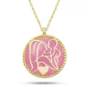 Gümüş Gold Pembe Sedef Taşlı Anne Çocuk Sevgisi Kolye