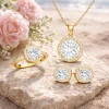 Gümüş Gold Yuvarlak Montür Tek Taş Kadın Set