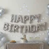 Gümüş Happy Birthday Banner Folyo Balon