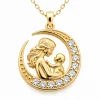 Gümüş Hilal İçinde Anne Bebek Figürlü Gold Kolye